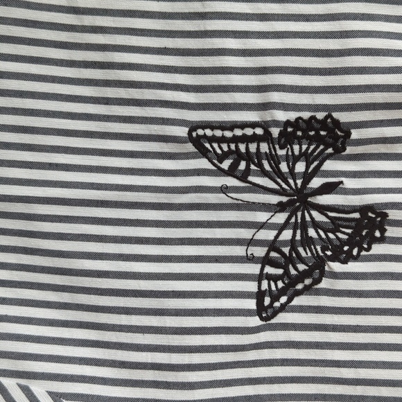 Country Store Striped Embroidered Butterfly Button Down Blouse 1X Gray White - Picture 11 of 16